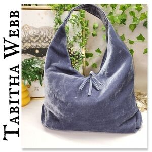 NWOT Tabitha Webb Velvet Slouch Hobo Bag Denim Blue